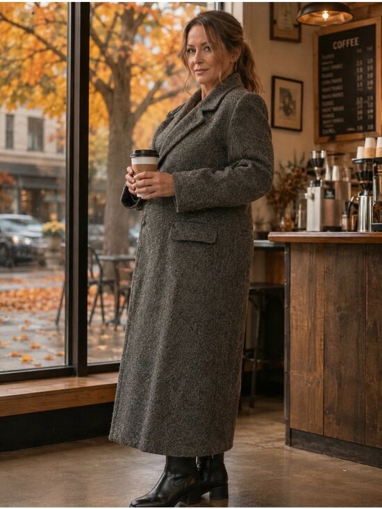 Forstmann Andover Jackets & Blazers - Forstmann Andover Tweeds Womens Long Wool Coat Size 16 White & Black Herringbone